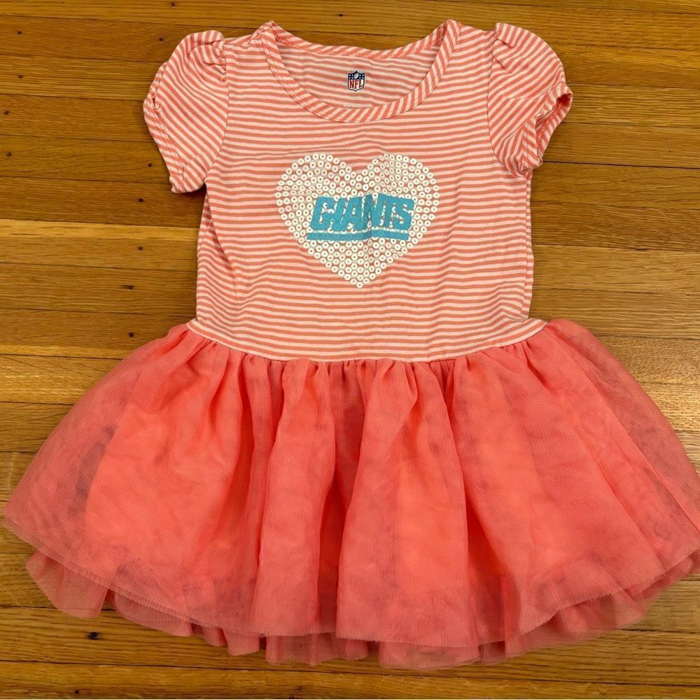 New York Giants pink/white stripe short sleeve tutu dress